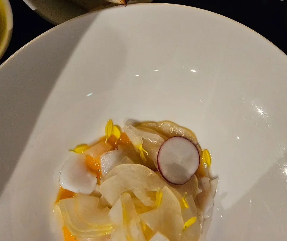 Flat Nine squid-and-Korean melon carpaccio