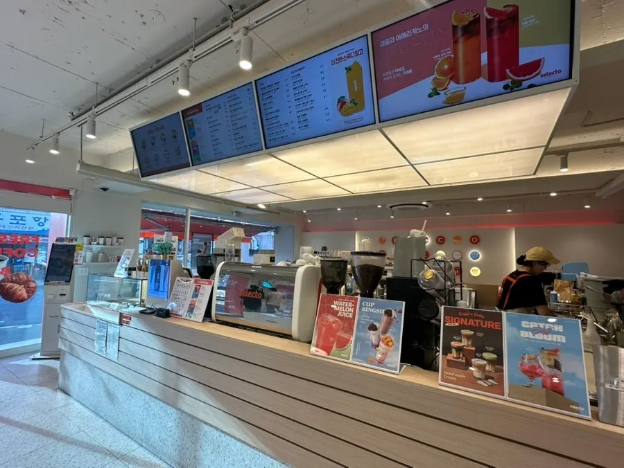 White and orange café interior