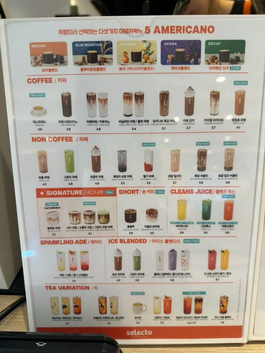 Sign explaining americano bean selection