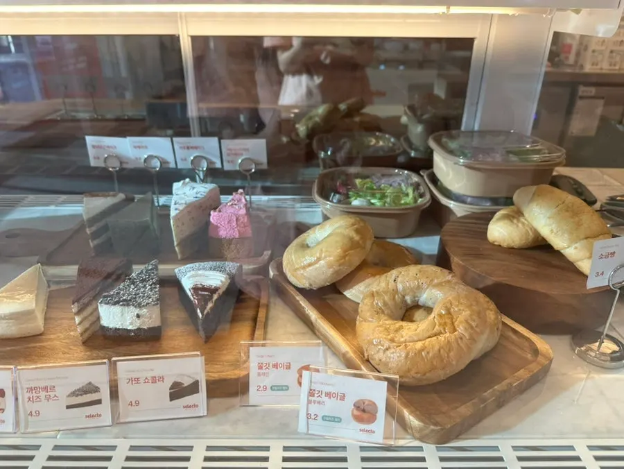 Bakery items displayed in the showcase