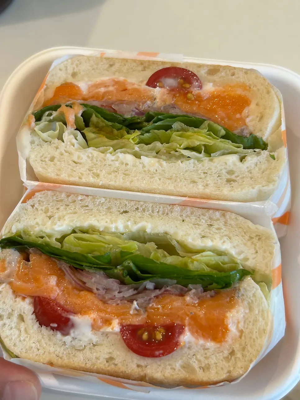Salmon sandwich chosen instead of a bagel