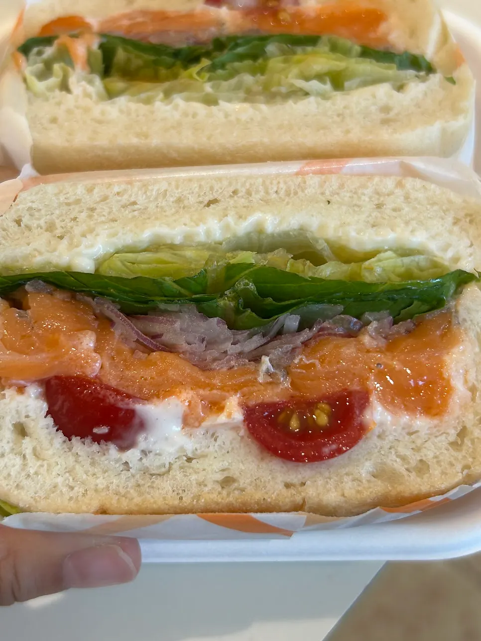 Salmon sandwich packed with filling