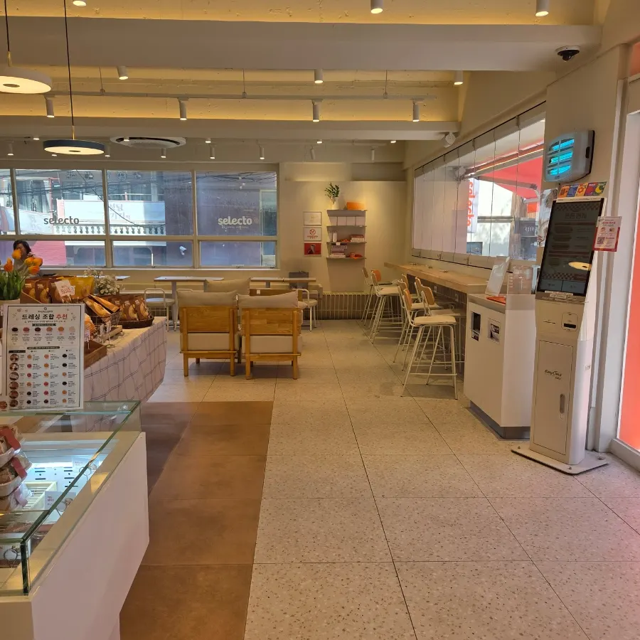 Window bar seating at the café