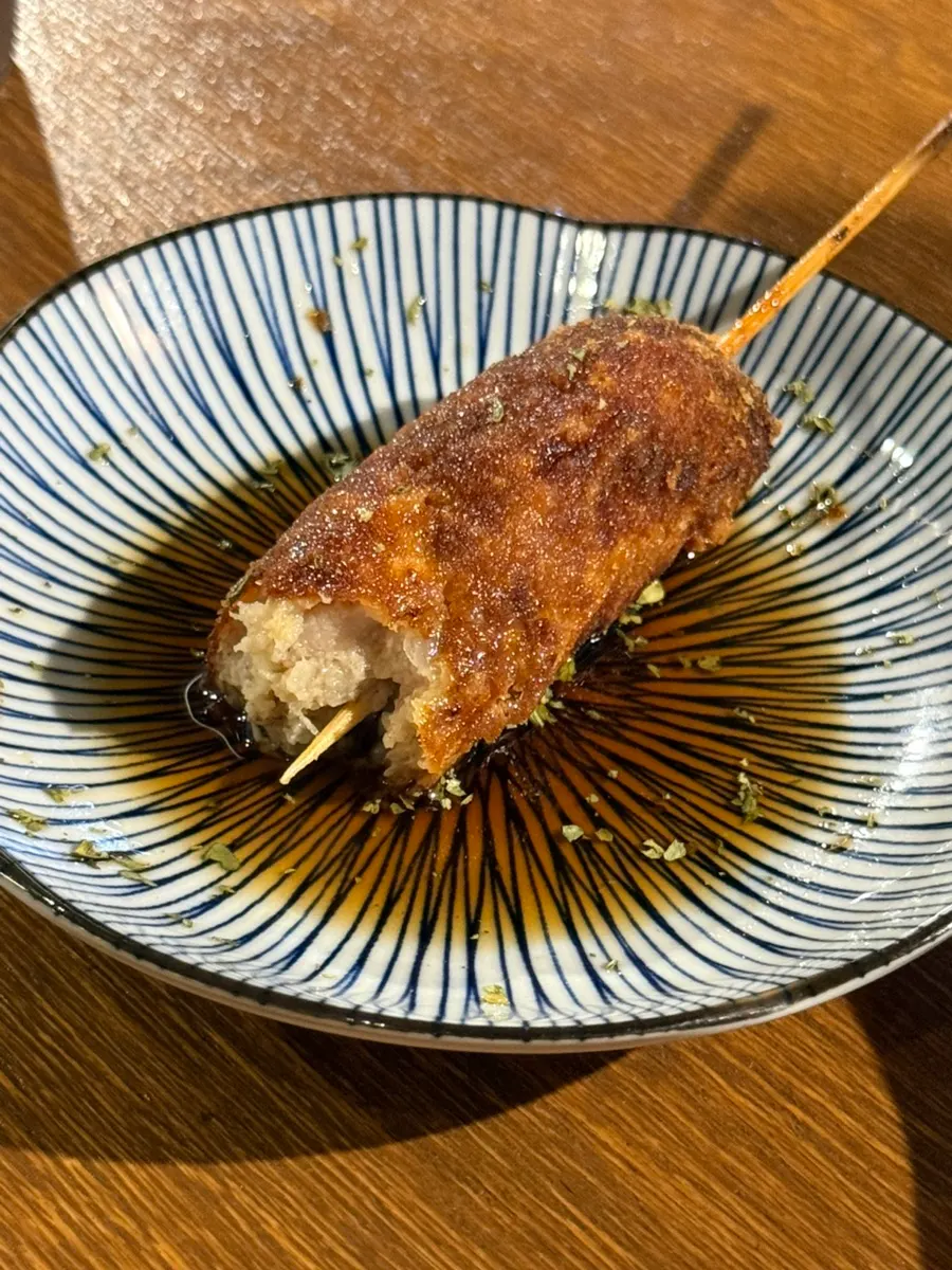 Crispy fried kushikatsu meat skewer