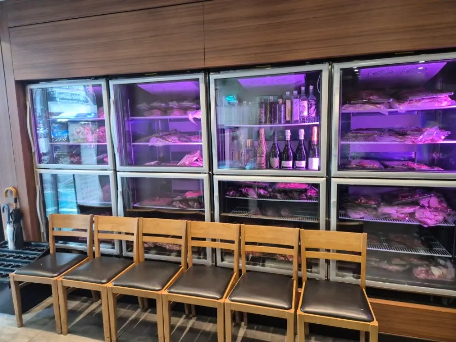 Meat storage and butchering area inside the restaurant