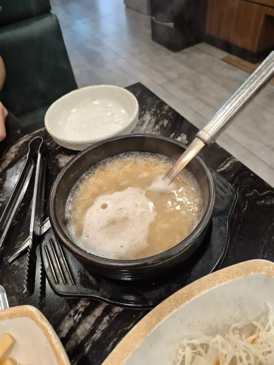 Nurungji and doenjang-jjigae served in a hot pot
