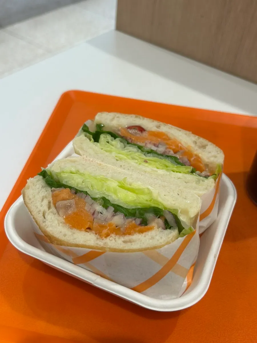 Salmon sandwich with vegetables and smoked salmon