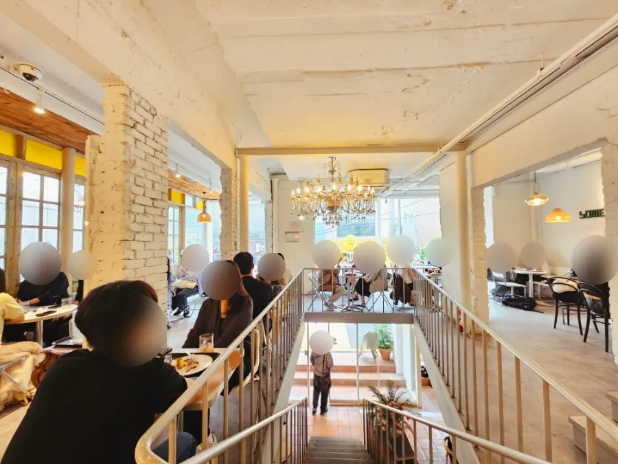 Outdoor terrace tables at the large café