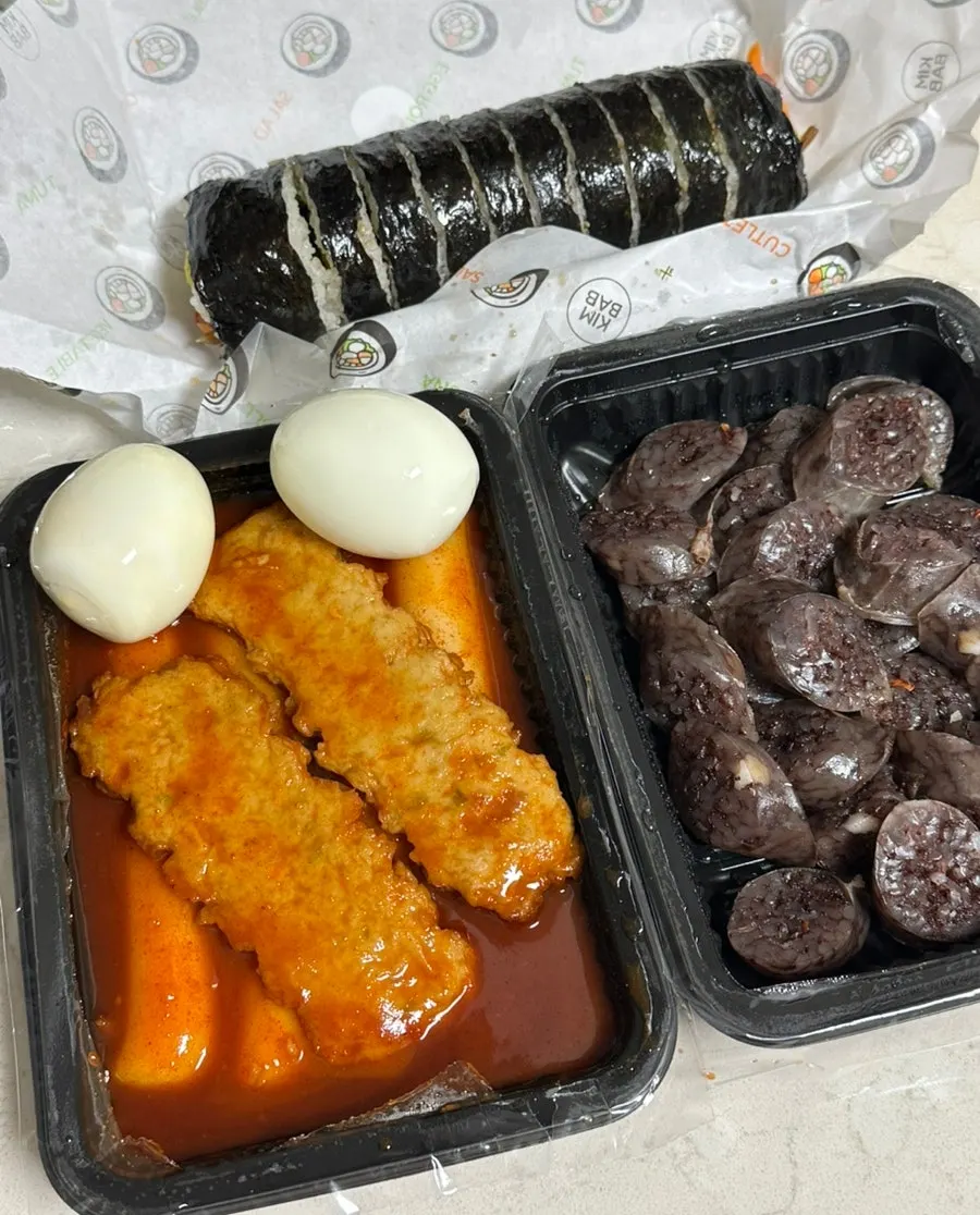 Full takeout spread of snack foods