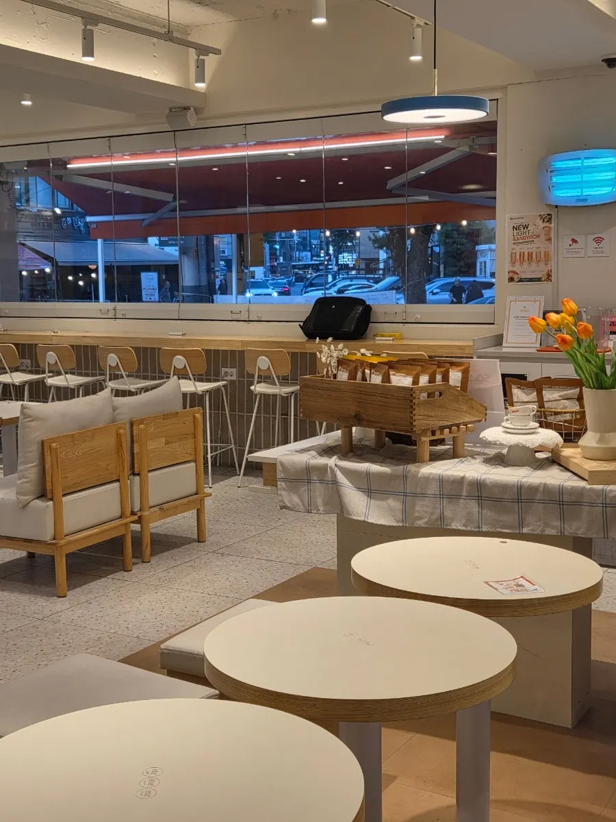 Orange interior details in the café