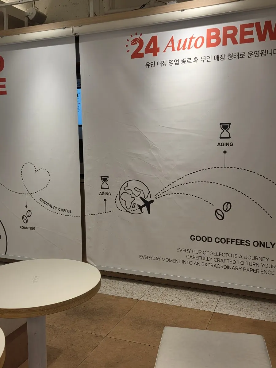 Café group tables and self-service equipment