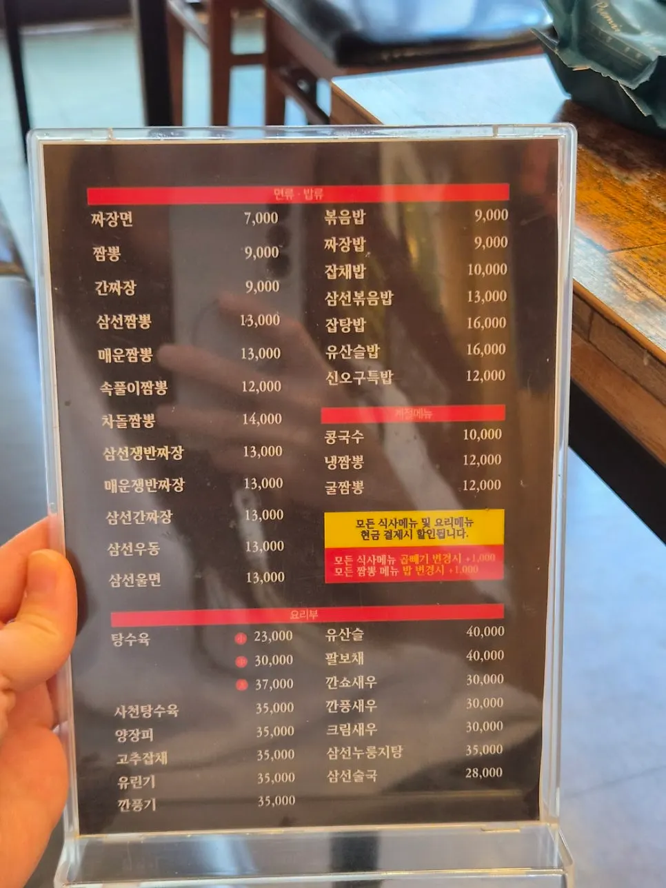 Menu board listing cooked dishes