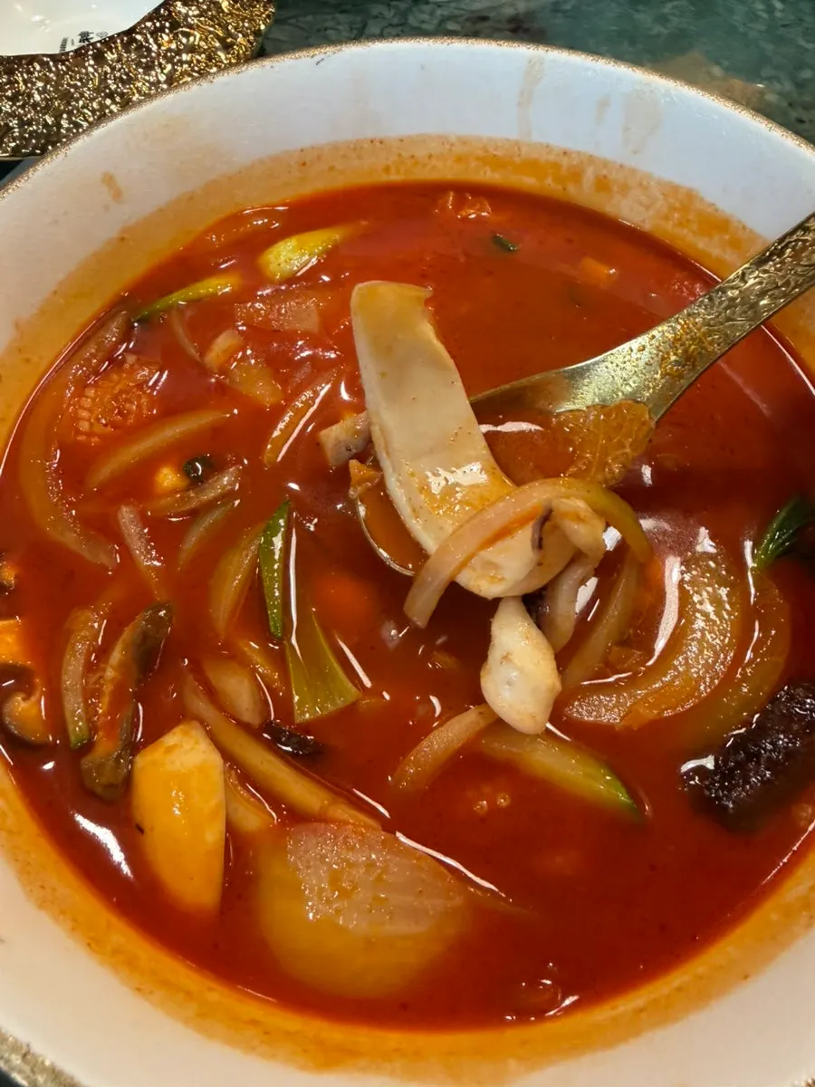 Close-up of the hearty ingredients in the jjamppong