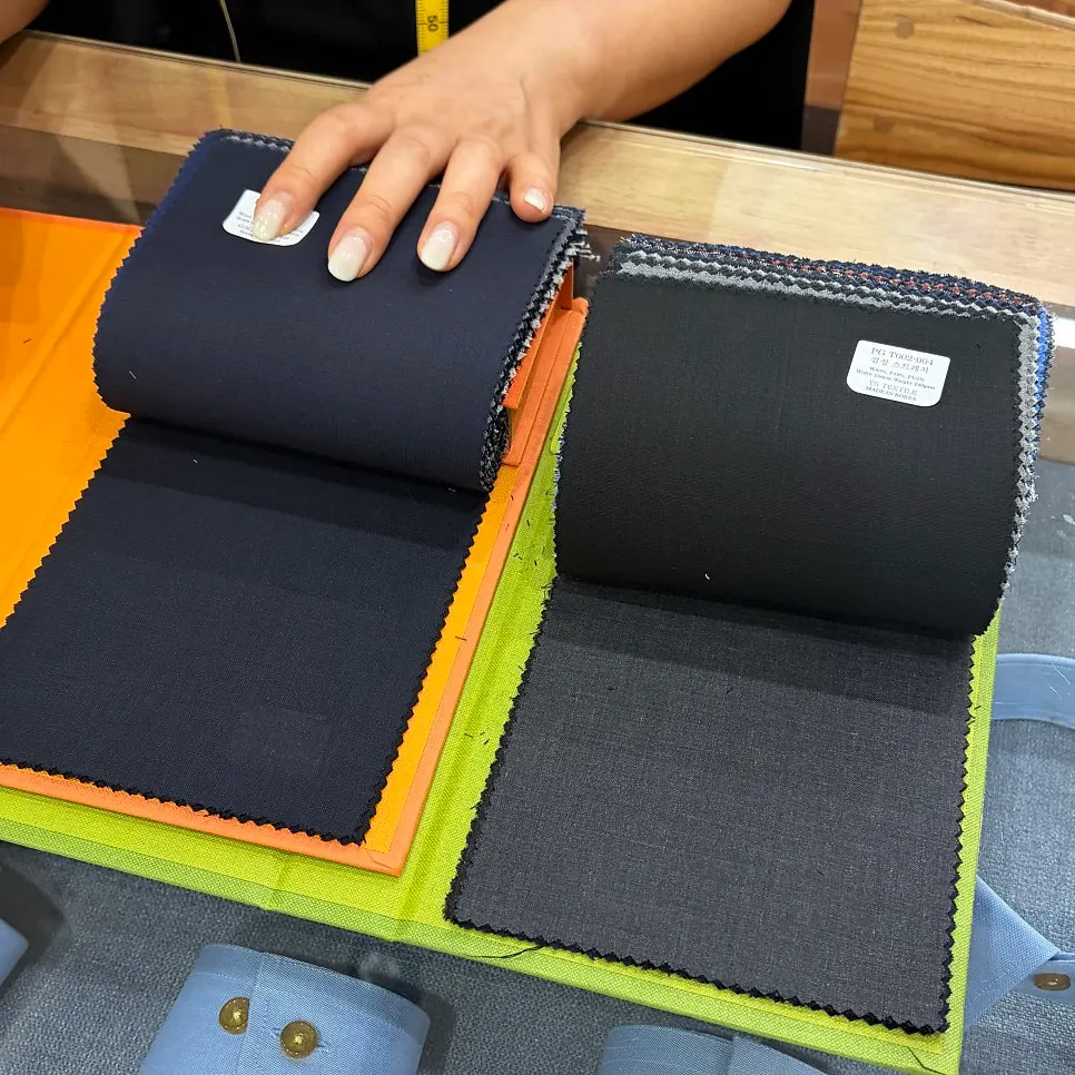 Summer fabric swatches laid out during the one-on-one fabric consultation