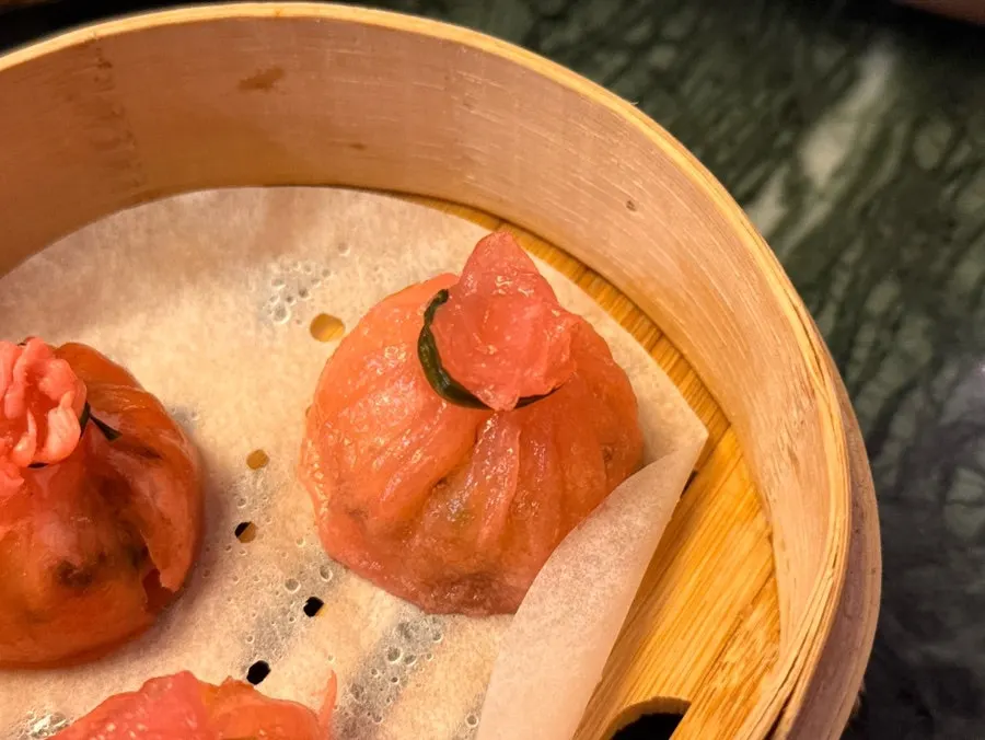 Wedding siu mai shaped like lucky pouches