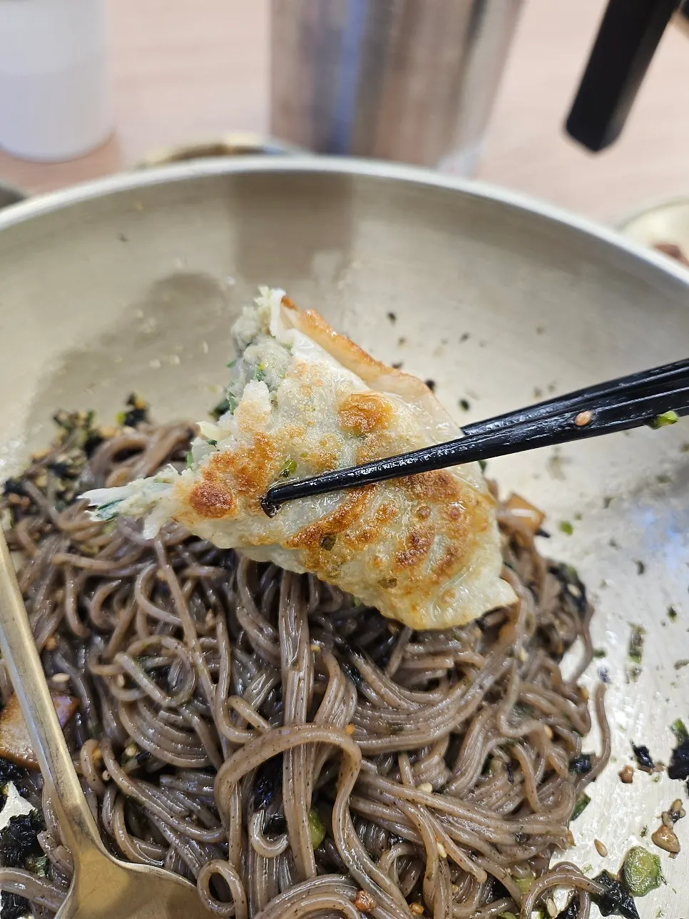 Nearly finished bowl of makguksu