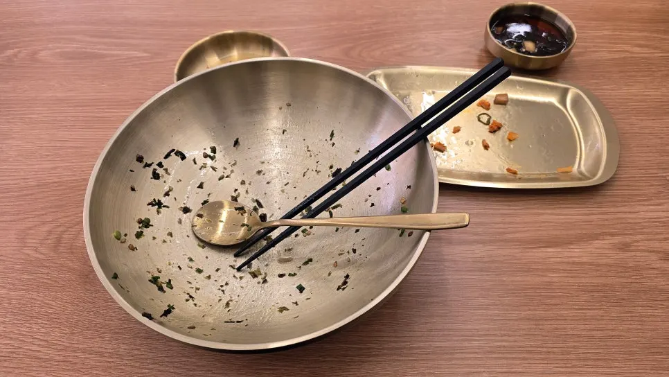 A full spread of perilla oil makguksu and buckwheat pancake