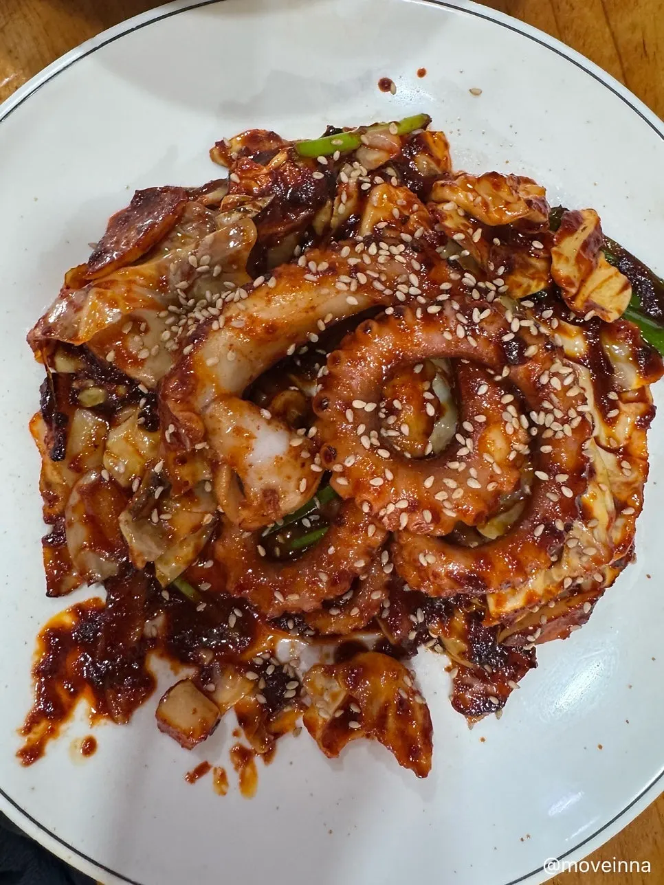 Full lunch special spread with octopus stir-fry and clam kalguksu together