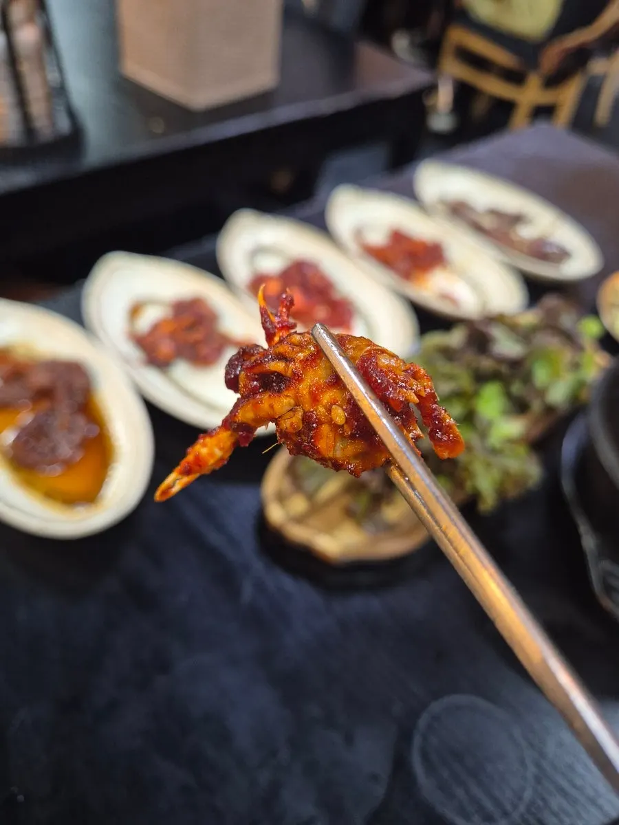 Vertical shot of the full hansang side dish spread