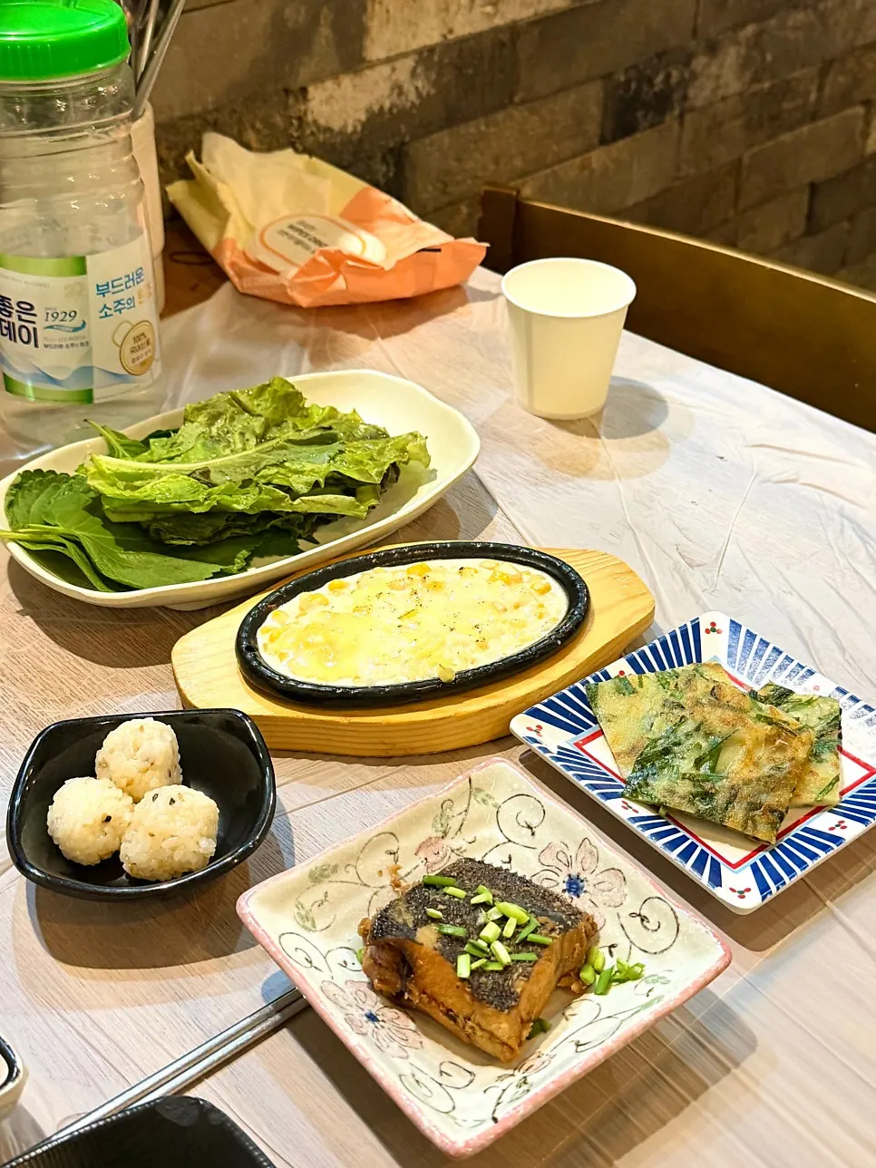 A spread of basic side dishes served to start