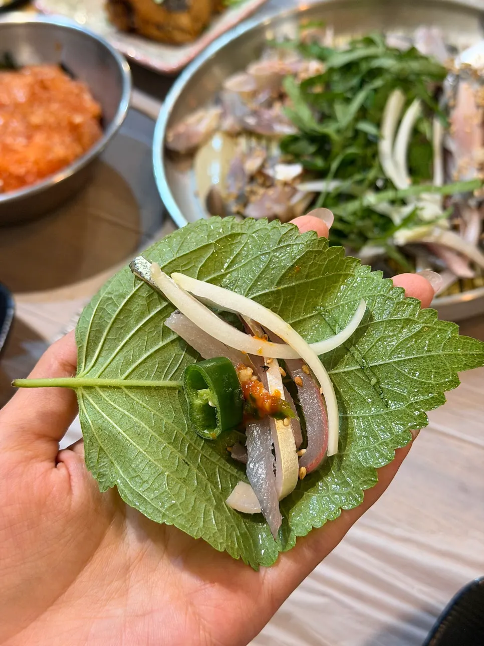 Close-up of soft gizzard shad flesh