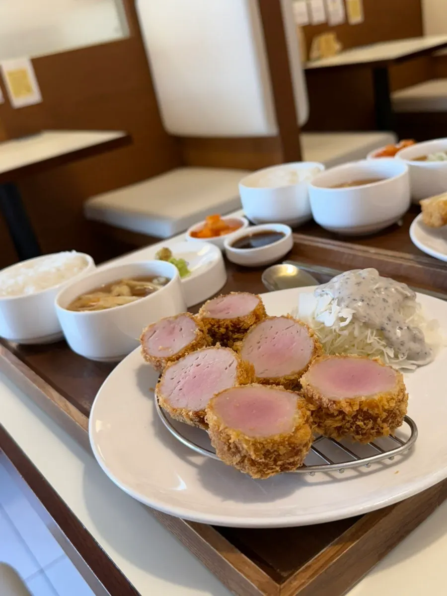 촉촉한 고기결이 보이는 안심카츠 속살
