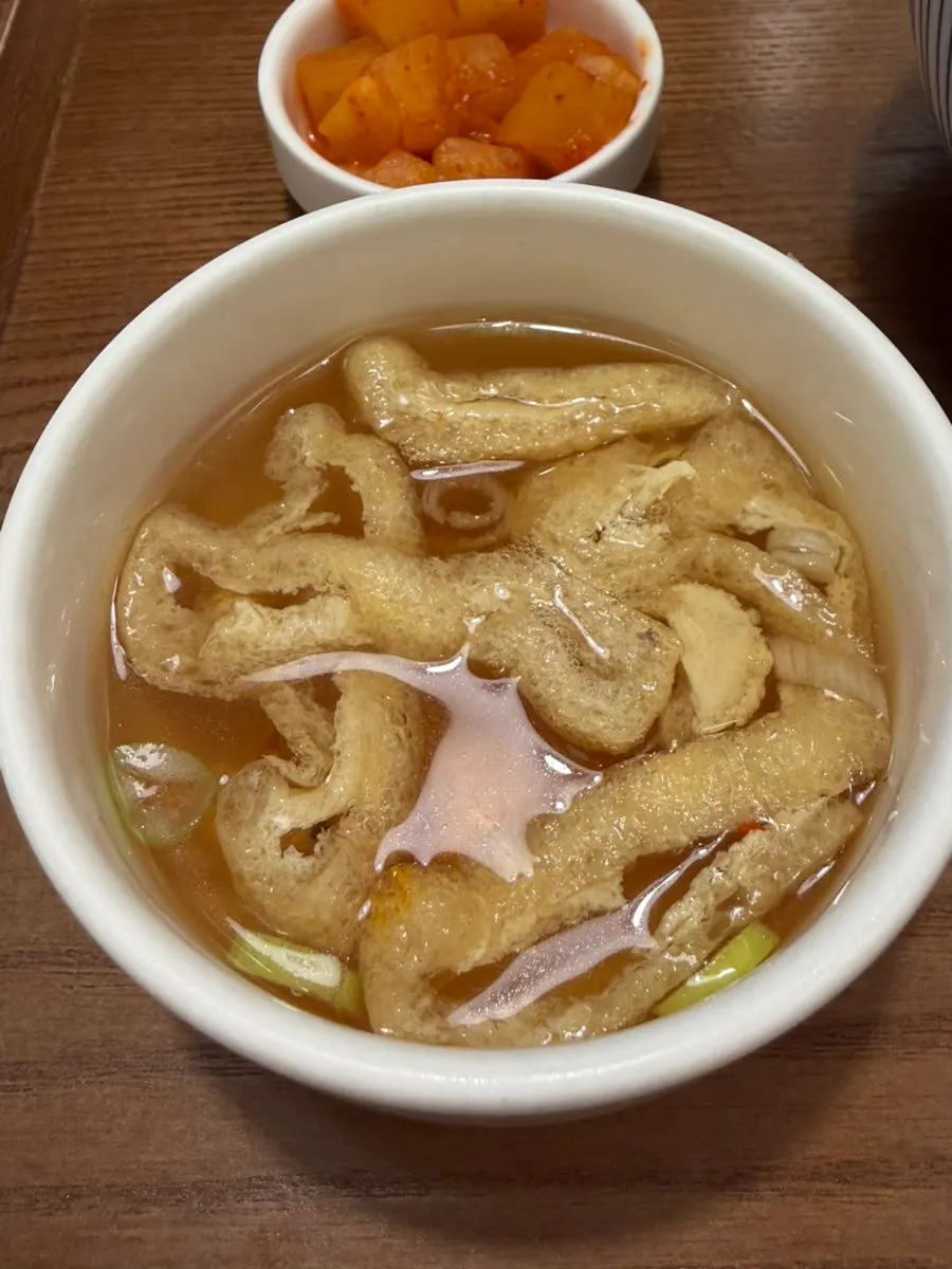 소스가 넉넉한 토마토카레우동 클로즈업