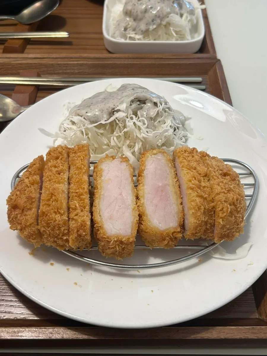 Sirloin katsu set served with cabbage salad and rice