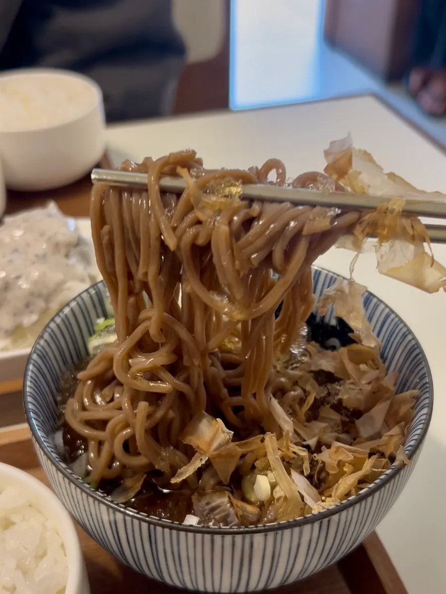 Icy cold soba broth and noodles