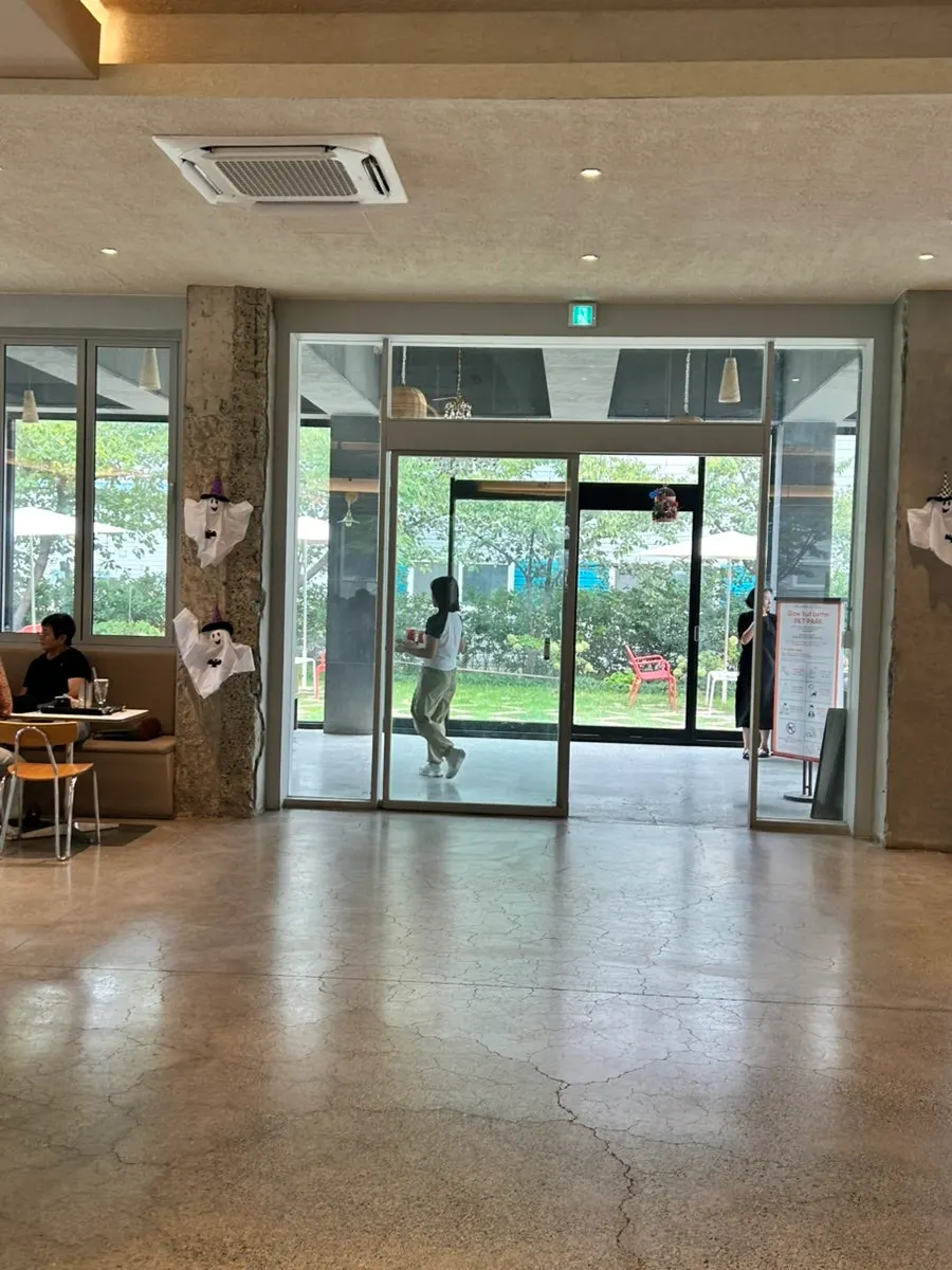 A corner of the café with seasonal decorations