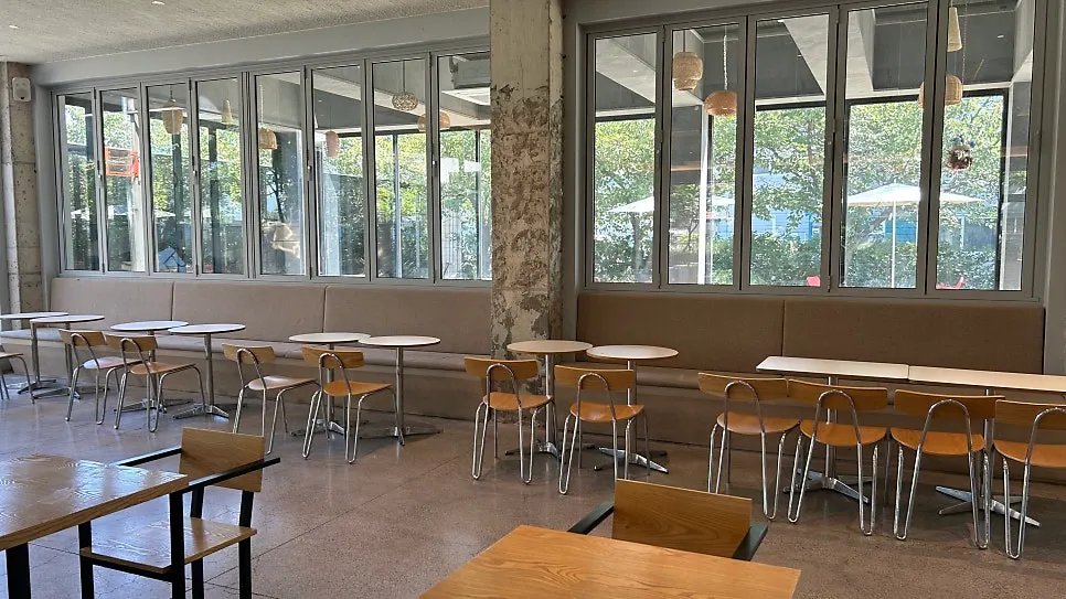 Spacious seating in the large café