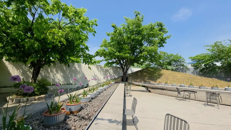 Outdoor seating on a nice-weather day