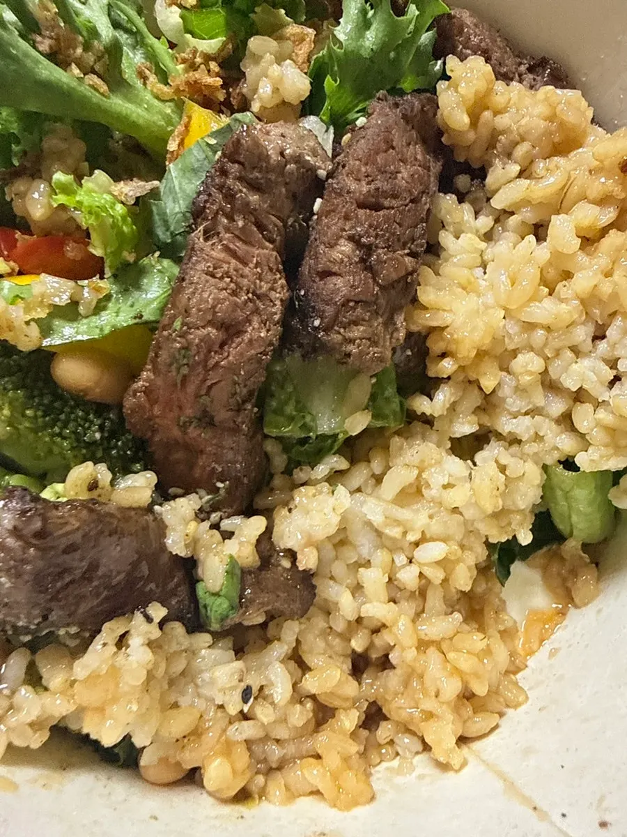Close-up cross-section of hanger steak