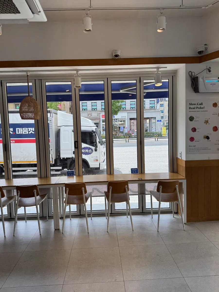 Interior seating at Slow Cali Hongdae Entrance Station Branch