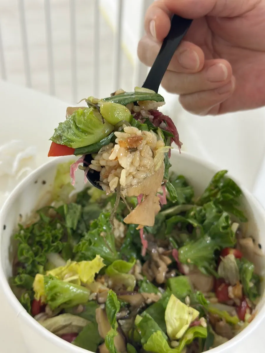 Truffle mushroom poke with mushrooms, seaweed, and rice mixed in
