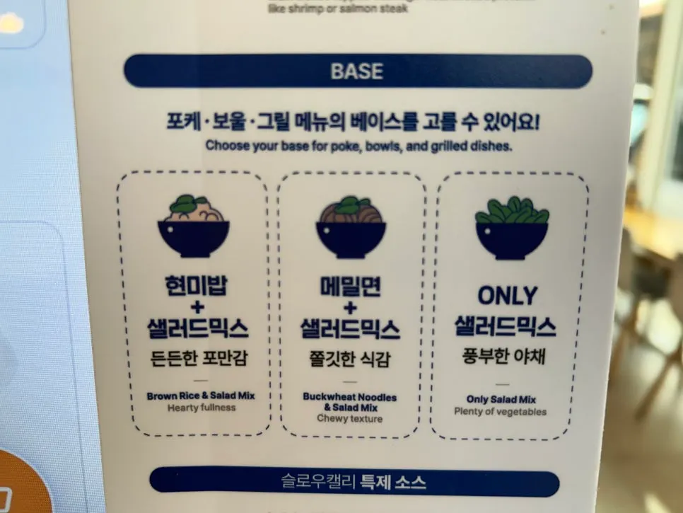 Menu board showing tuna, salmon, octopus poke and bowl options