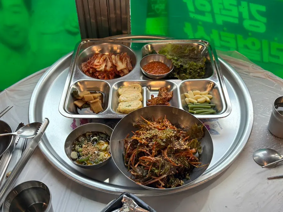 Basic table setting served on a tray at Smile Hall