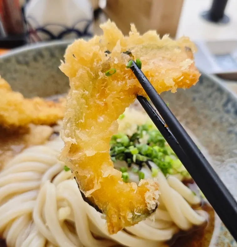 Udon topped with tempura and grated daikon