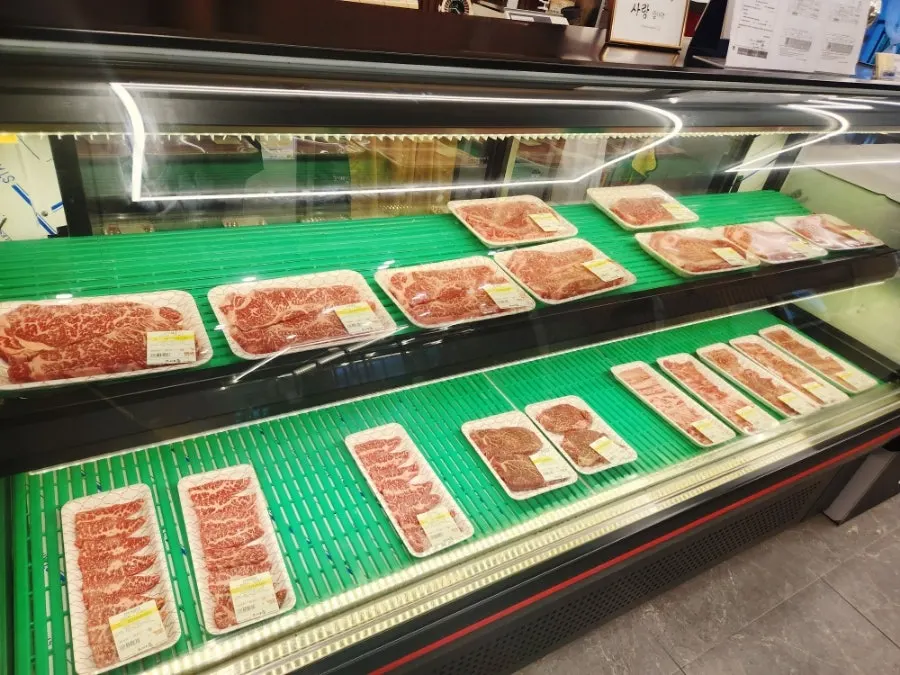 Korean beef showcase displayed by cut