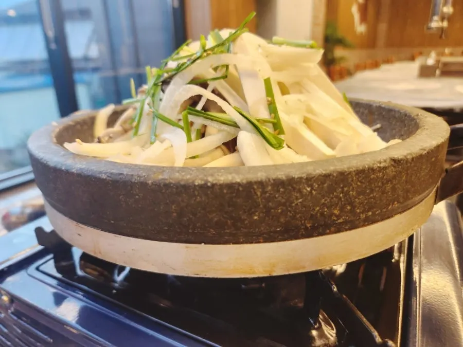 Bulgogi starting to boil on the burner