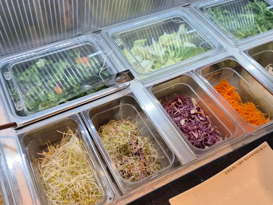 Self-serve bar corner with trimmed vegetables