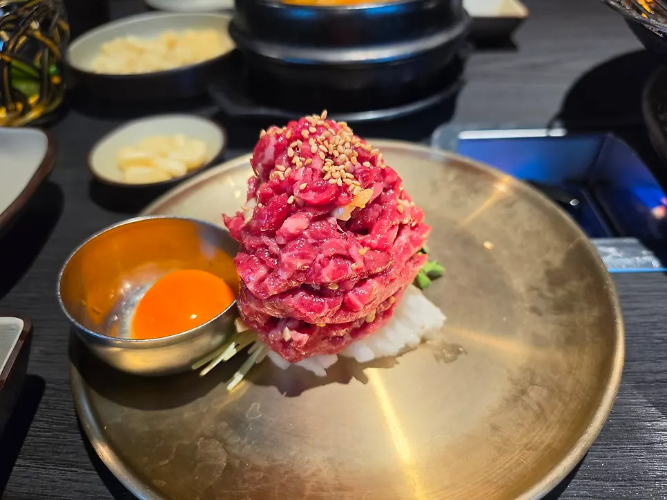 Beef tartare piled high on the plate