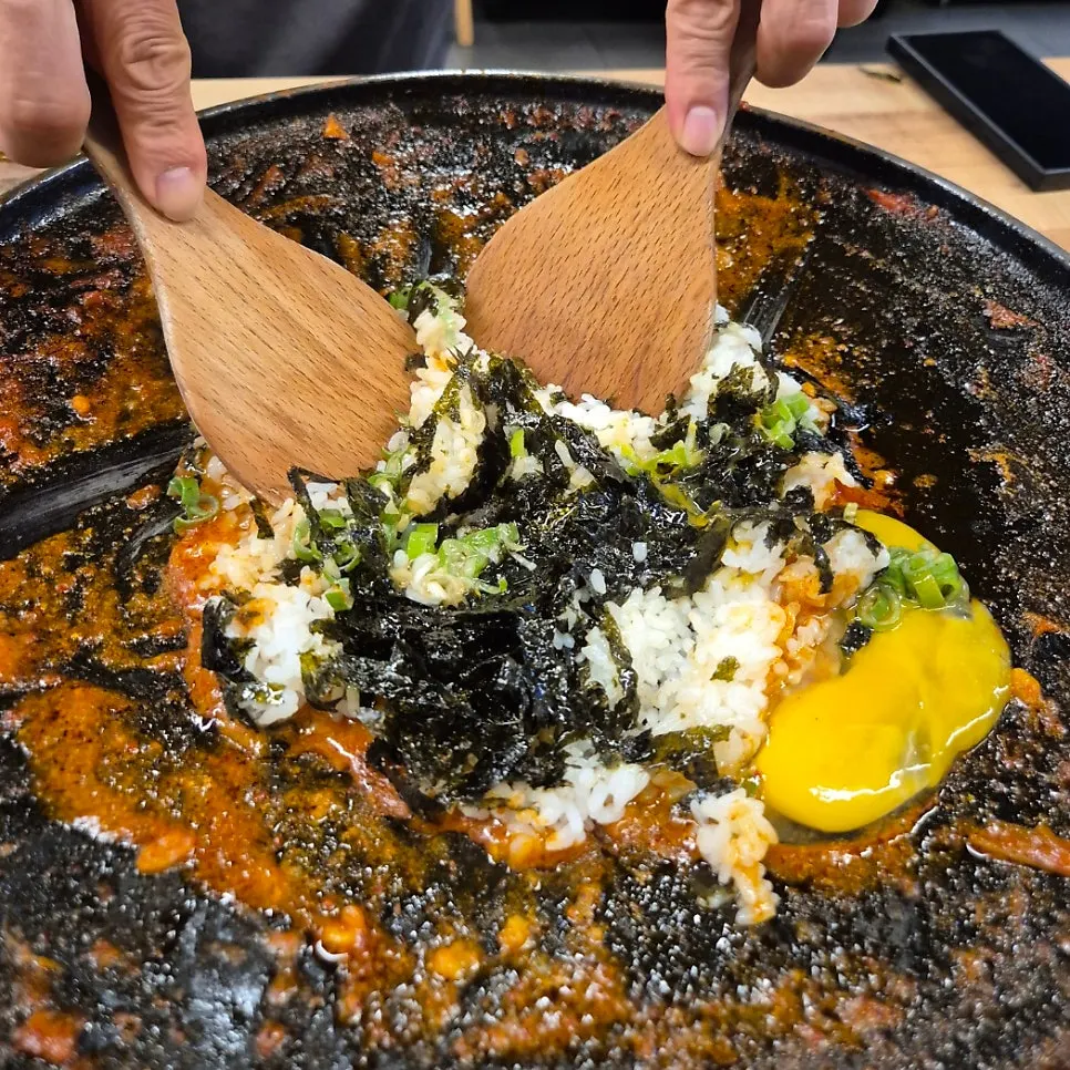 Cheese melted into the finished fried rice