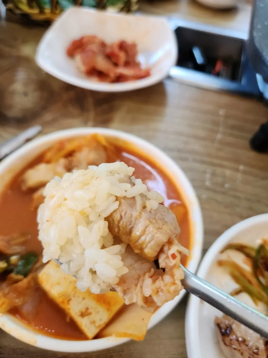 Spicy pork kimchi stew packed with meat