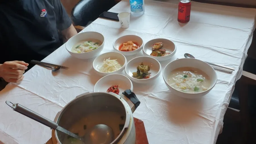 A bowl of soup showing the tender pollack flesh