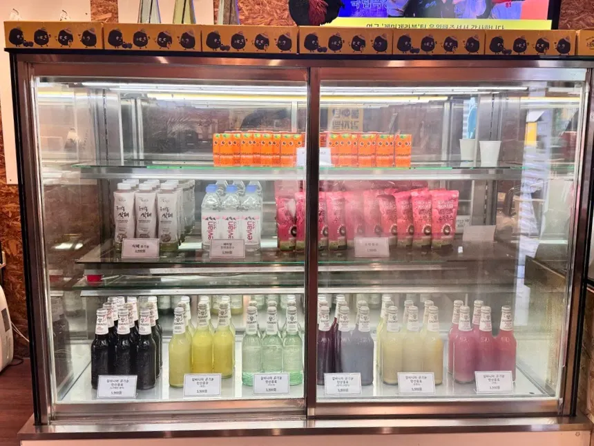 Various bottled drinks displayed in the store