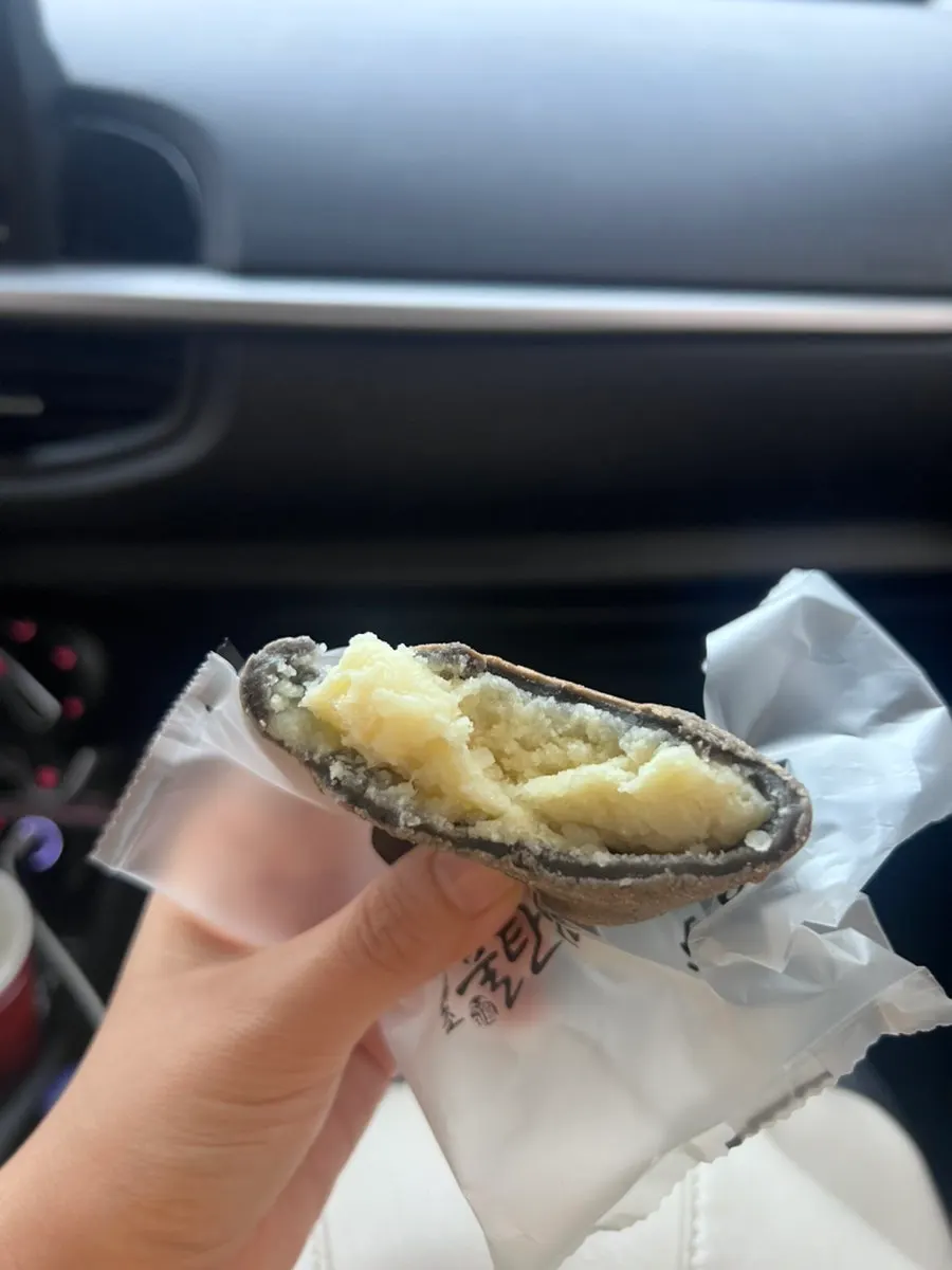 Cross-section of a bitten potato bread