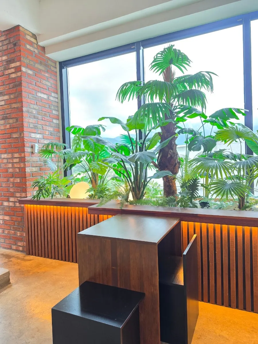 Ulsanbawi Rock framed by Cafe Neorae's arched window