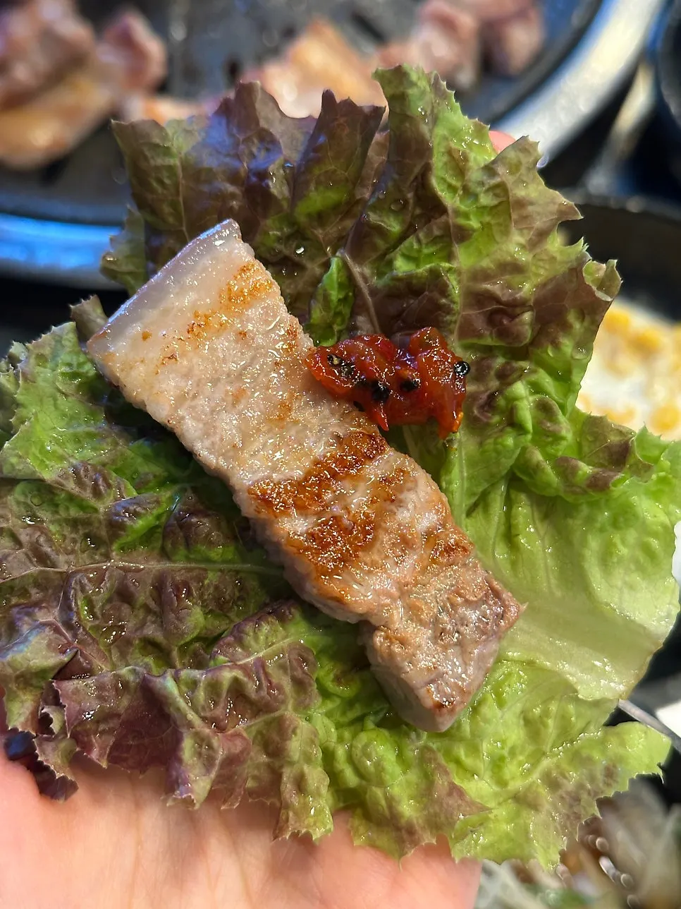 Lettuce wrap with pork belly