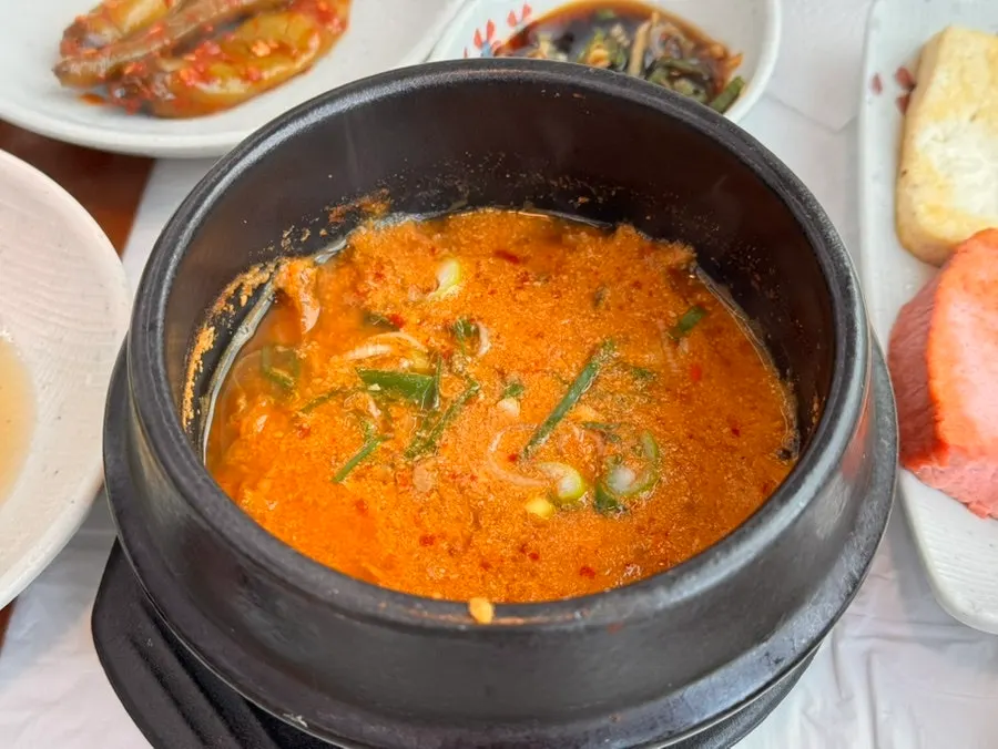 Chodang sundubu served with rice and side dishes